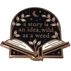 Owlcrate Pin Enamel Open Book Rose Gold Black Brooch Lapel Hat Bag Jewelry